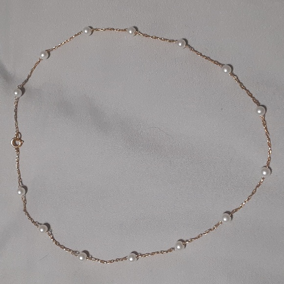 🌹Goldtone pearlescent bead dainty necklace childs - Picture 1 of 5